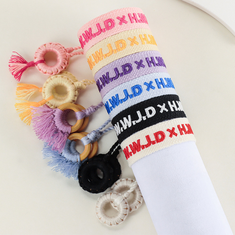 Cross-border European and American WWJD letter embroidery hand-woven hand rope women's stylish creative ring tassel bracelet