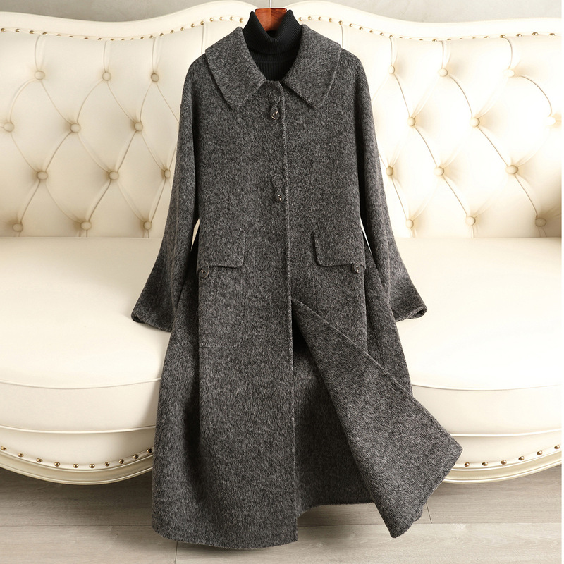2025 Autumn/Winter New Style Elegant Double-Sided Wool Coat for Women with Turn-Down Collar, High-End Over-The-Knee Woolen Jacket