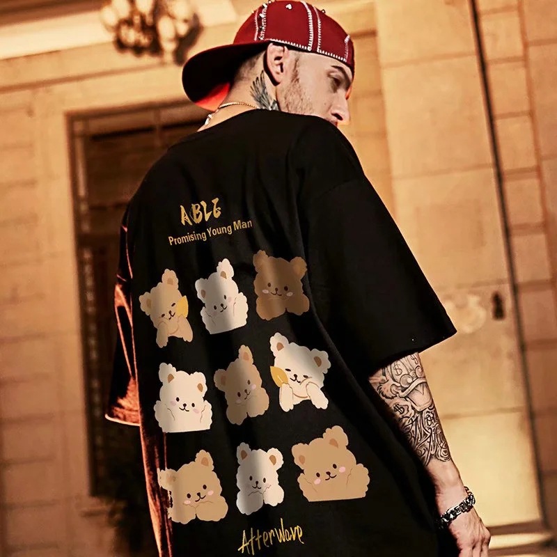 Trendiges Marken-Kurzarm-T-Shirt, lockerer kleiner Bärenpullover für Paare, mollige und übergroße Herrenbekleidung, Sommer_voghion.com