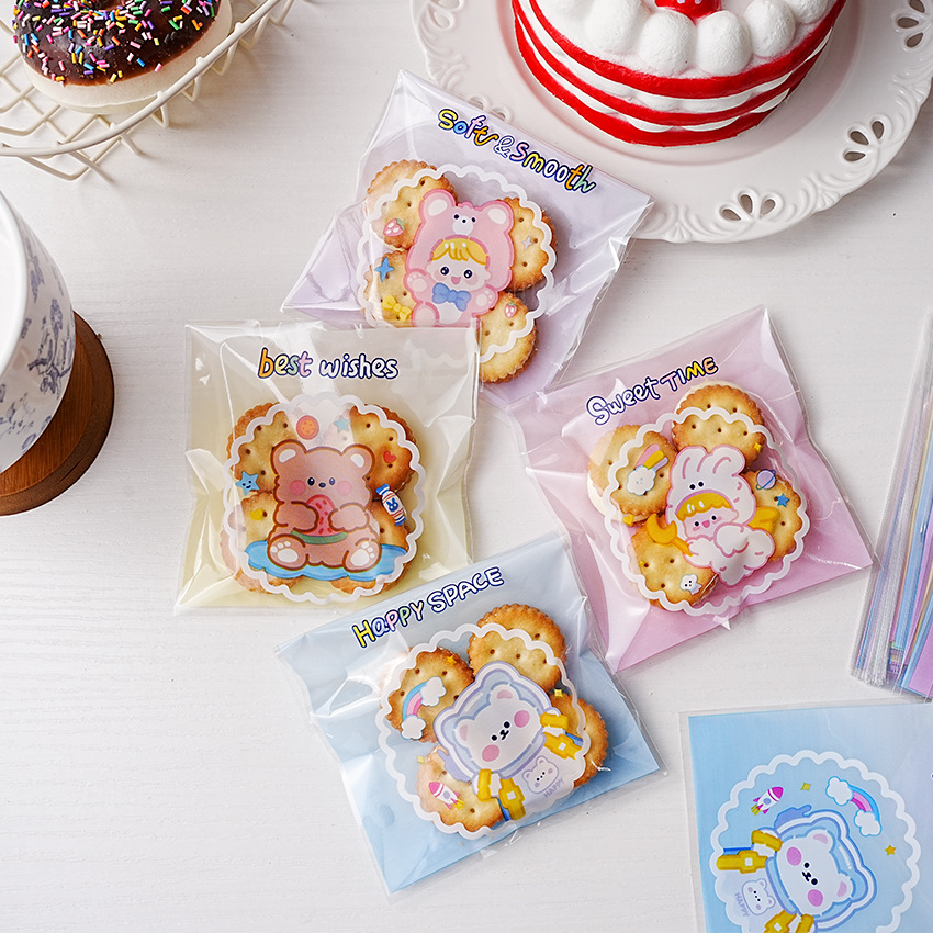 4合一款 新款卡通ins风格小兔 小熊包装自粘袋曲奇饼干包装塑料袋