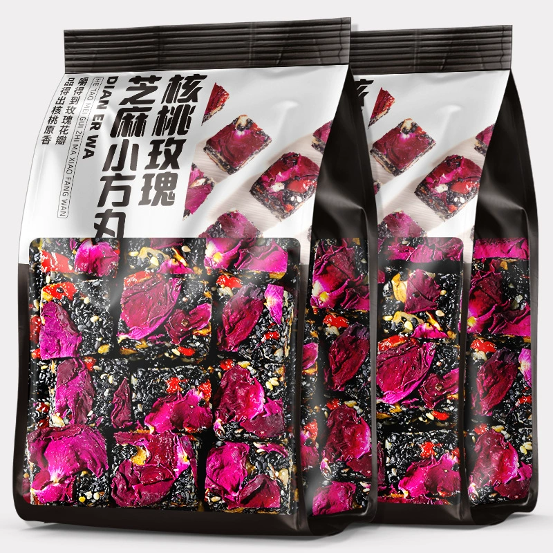 Маленькие квадратные шарики Dian Erwa с грецким орехом, розой и кунжутом, 120 г. Полезная питательная кондитерская закуска. Индивидуальная упаковка. Закуска с высоким содержанием кальция.