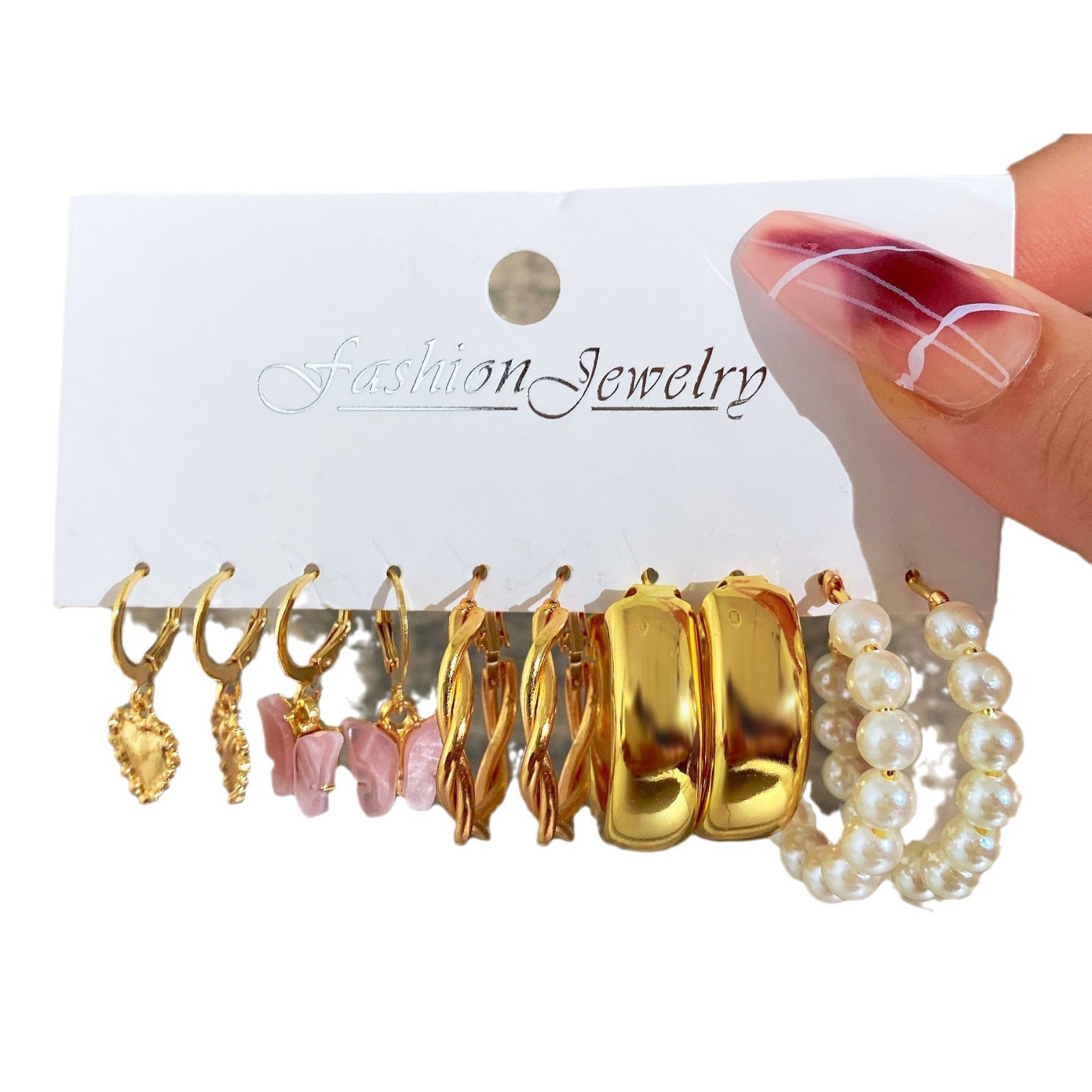 欧美跨境新款珍珠女士耳环 复古金色耳圈套装6件套Earrings Set 欧美跨境新款珍珠女士耳环 复古金色耳圈套装6件套Earrings Set