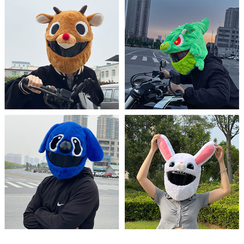 Cross-Border Plush Personalized Animal Helmet Protective Cover Motorcycle Head Accessories Motorcycle Unicorn Stitch Pig Head Headgear
