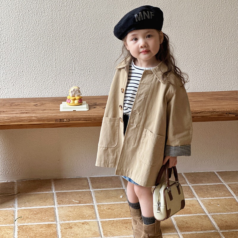 Girls' Trench Coat, Spring and Autumn Style, 2026 New Model, Children's Casual British Style Mid-Length Coat, Stylish Spring Outerwear for Baby Girls