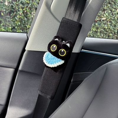 Seat belt shoulder pad Shoulder Pad, Car Accessory, Protective Cover - blue-bib-black-cat-linen-shoulder-pads-black