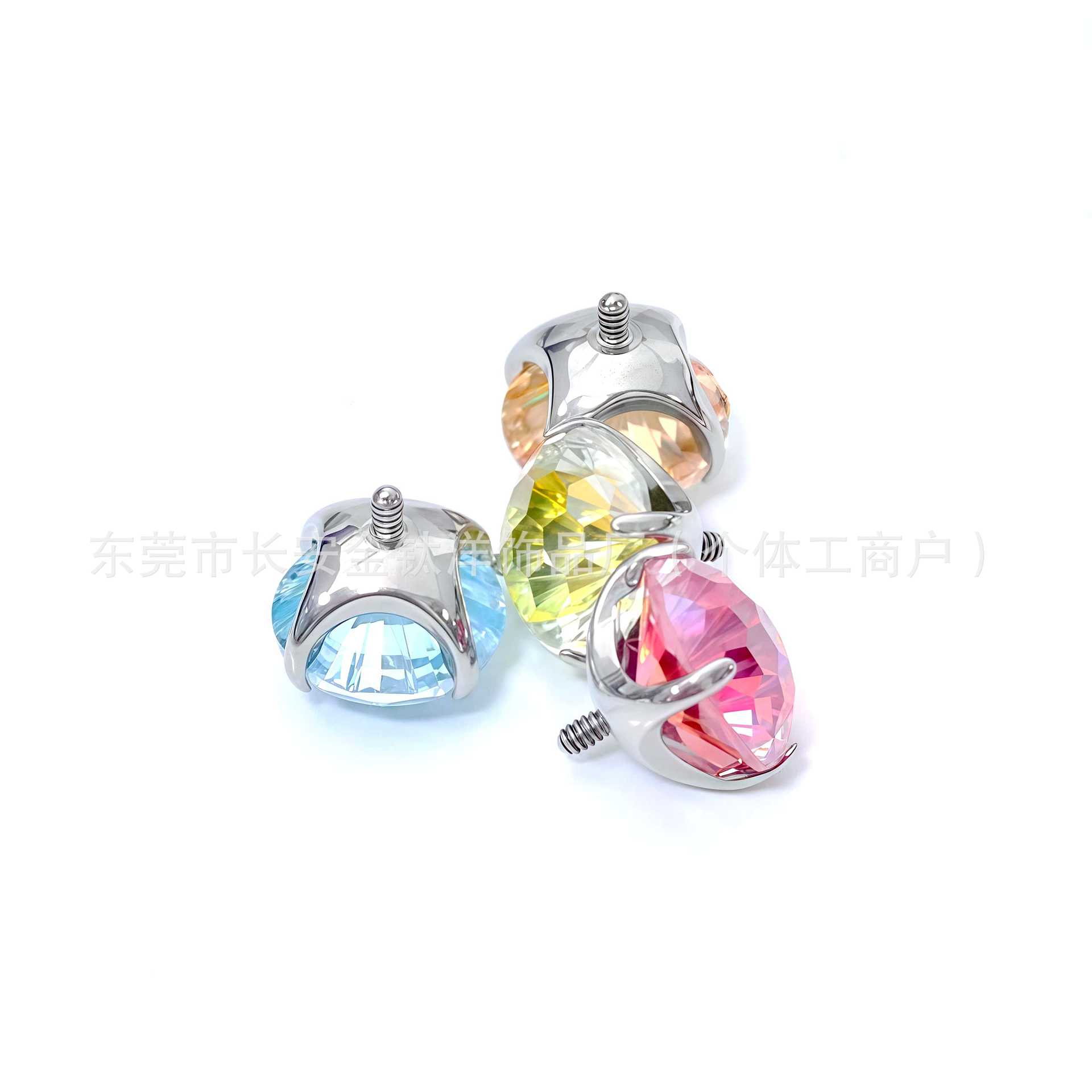 F136 Titanium Four-Claw Gradient Color Fireworks Cut Zircon Earrings Ear Bone Nails G23 Titanium Alloy Body Piercing Jewelry detail image 7