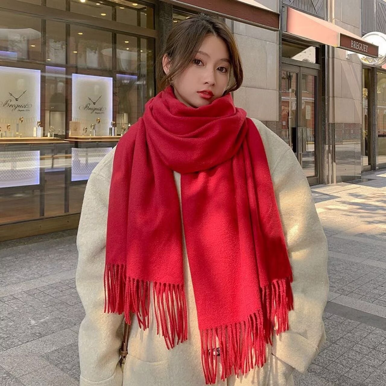 Imitation Cashmere Scarf, Brushed, Solid Color, Thick Long Shawl for Women, Direct from Manufacturer, New Autumn and Winter Style, Non-Pilling, with Tassels