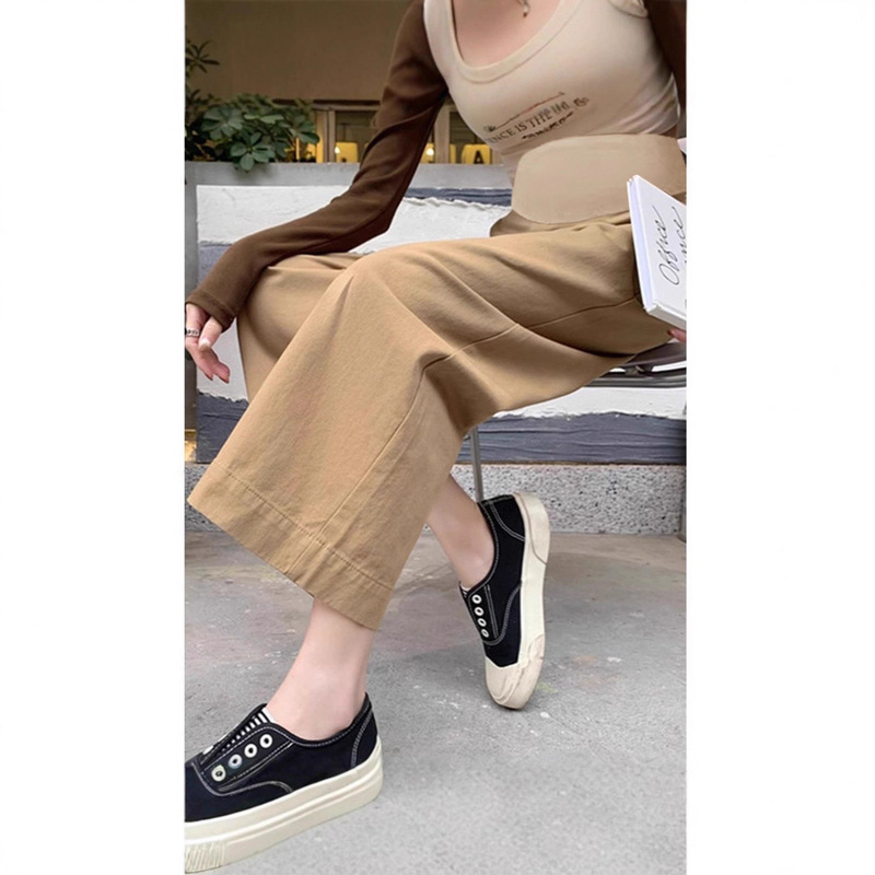 Maternity Pants Off-White Retro Washed Cotton Wide-Leg Pants for Women 2024 New Nine-Point Straight Cargo Pants