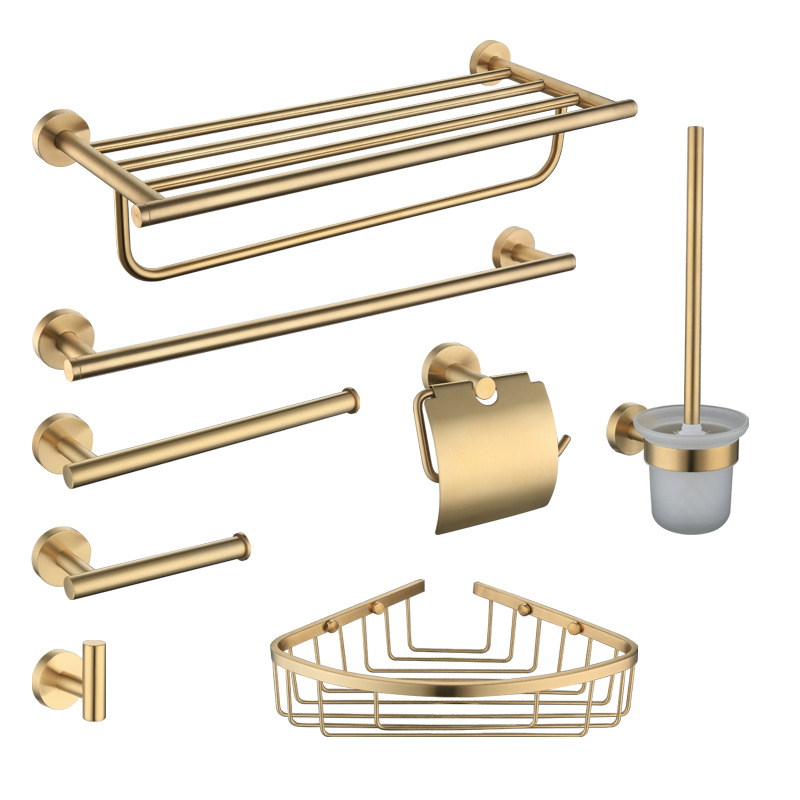 北欧304不锈钢金色浴室毛巾架卫生间置物架厕所壁挂式毛巾杆挂件