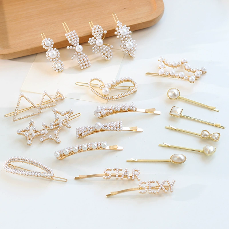 Hairpins from pearl, hair accessory, metal bangs with letters