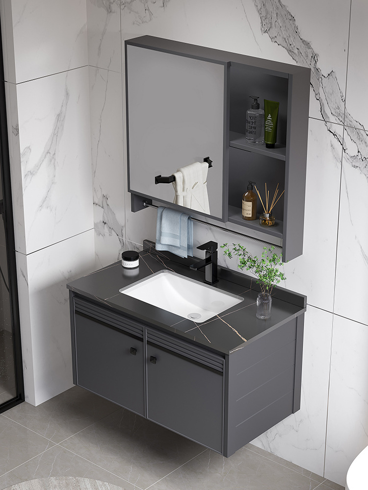 Moderno simple espacio de aluminio mueble de baño lavabo de baño combinación integrada lavabo de cerámica mesa de lavado lavabo