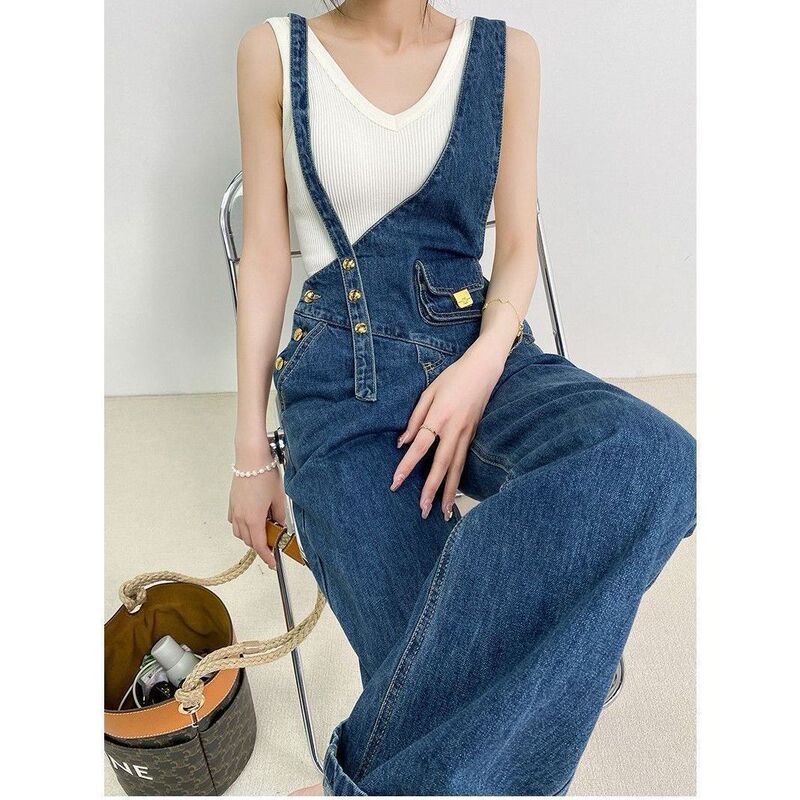 Asymmetrical Waist Bag Denim Overalls Slimming 2026 New Style Metal Buckle Loose Versatile Floor-Length Pants Asymmetrical Waist Bag Denim Overalls Slimming 2026 New Style Metal Buckle Loose Versatile Floor-Length Pants