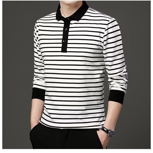 Men's Long Sleeve T-shirt Spring and Autumn Fashion Leading Base Polo Shirt Thin Striped Autumn Top