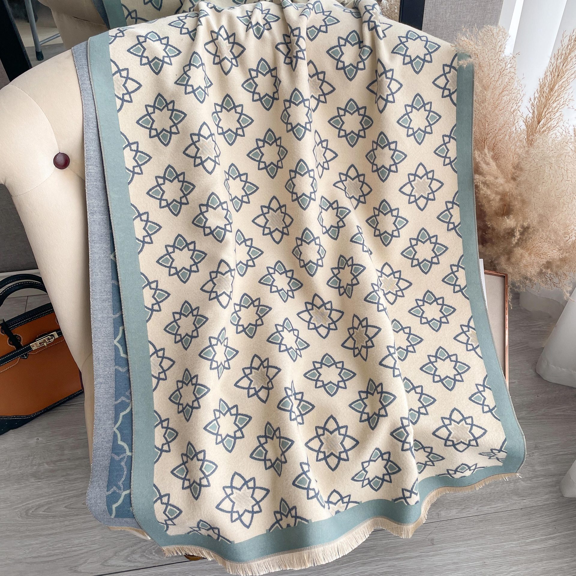 2023 nuevo estilo coreano simple todo fósforo estrella impresa bufanda mujer Otoño e Invierno engrosada moda elegante chal de Cachemira