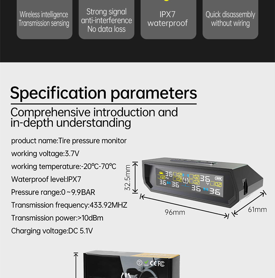 T17-6 Wheel-Mounted Tire Pressure Detector Solar-Powered Tire Pressure Monitoring High-Precision Wireless Rv Tire Pressure Tpms Cross-System