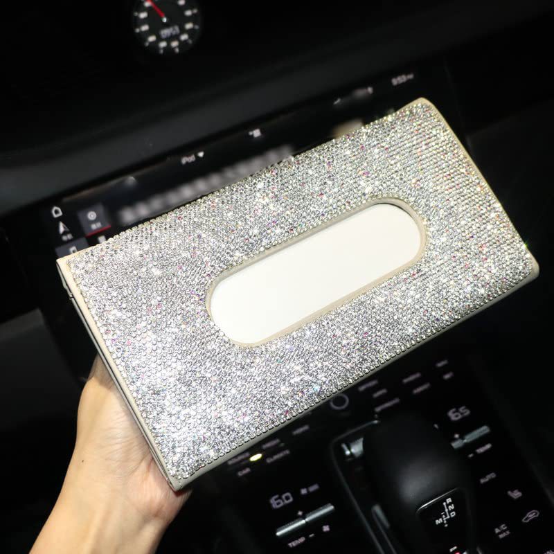 Cross-Border Rhinestone-Encrusted Car Tissue Box, Universal Hanging Car Tissue Box Set, Car Sun Visor Tissue Box, Rhinestone-Encrusted for Women