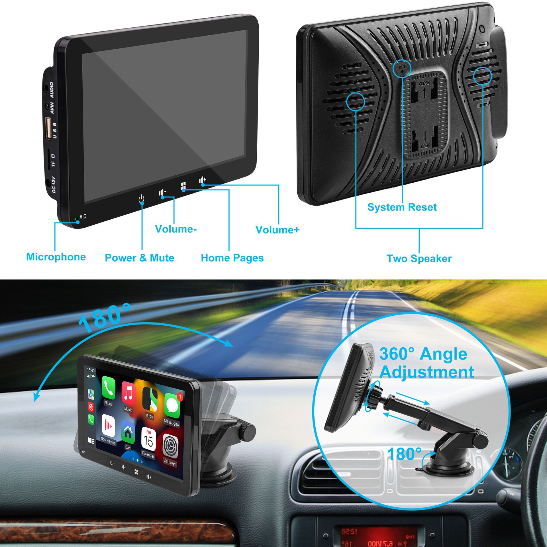 Cross-Border 7inch Portable In-Car Screen Projection Mp5 Player Carplay Car Navigation Ips High-Definition Screen Smart