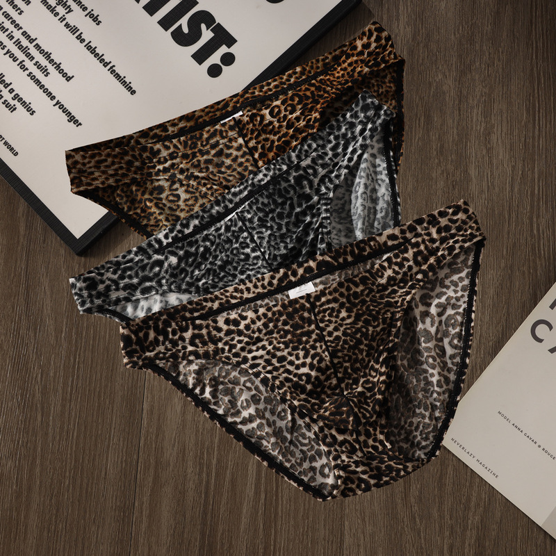 Men's One-Piece Leopard Print Bikini Briefs, Sexy Leopard Print Low-Rise Underwear Men's One-Piece Leopard Print Bikini Briefs, Sexy Leopard Print Low-Rise Underwear