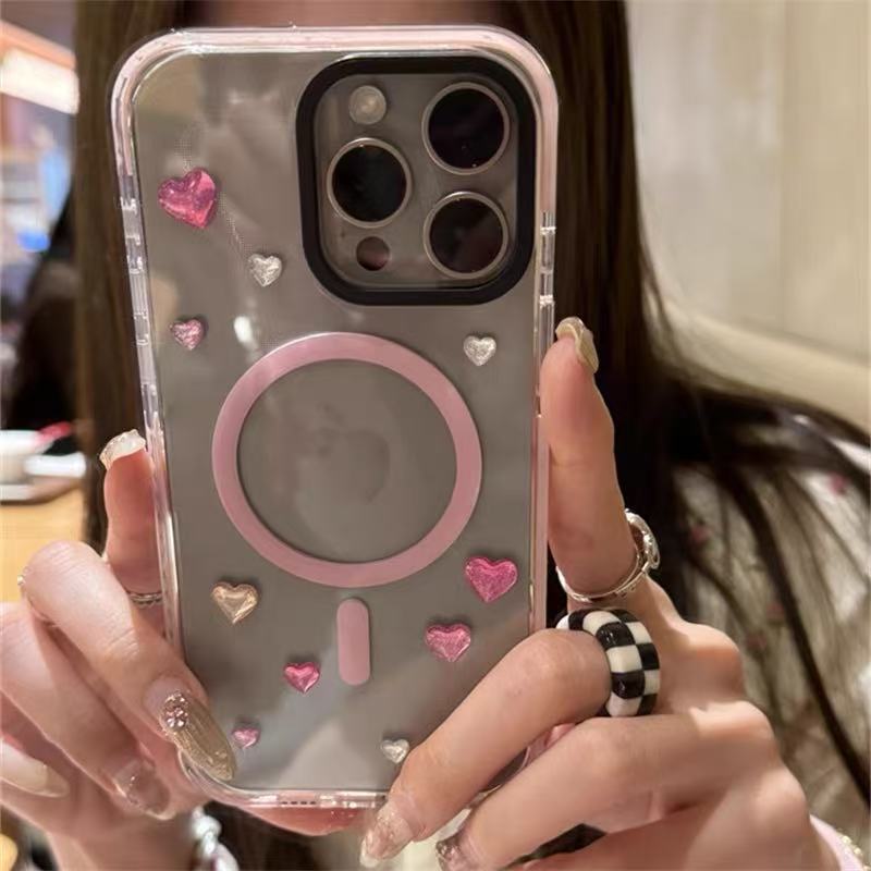 Apunción magnética simple y transparente para iphone16ProMax funda para teléfono móvil bricolaje color diamante 14 funda para teléfono móvil Apple 15P hembra