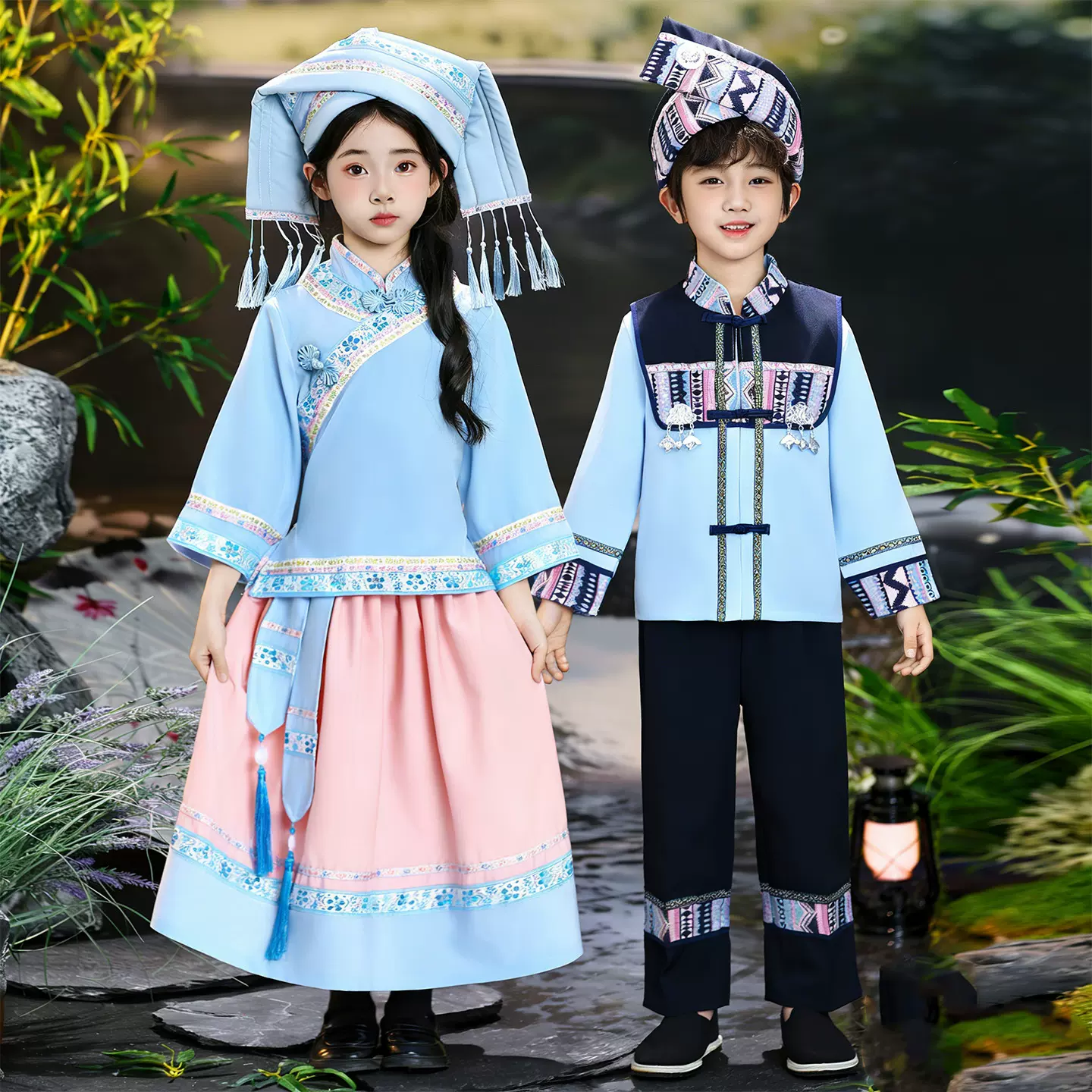 三月三壮族儿童苗族风少数民族服女童连衣裙演出服摄影古风新款