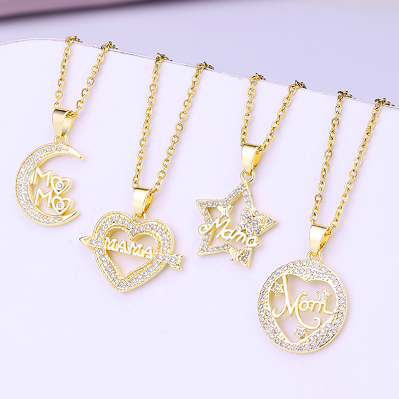 1 Piece Fashion MAMA Letter Heart Shape Stainless Steel Rhinestone Plating Inlay Zircon Pendant Necklace_colorza_6