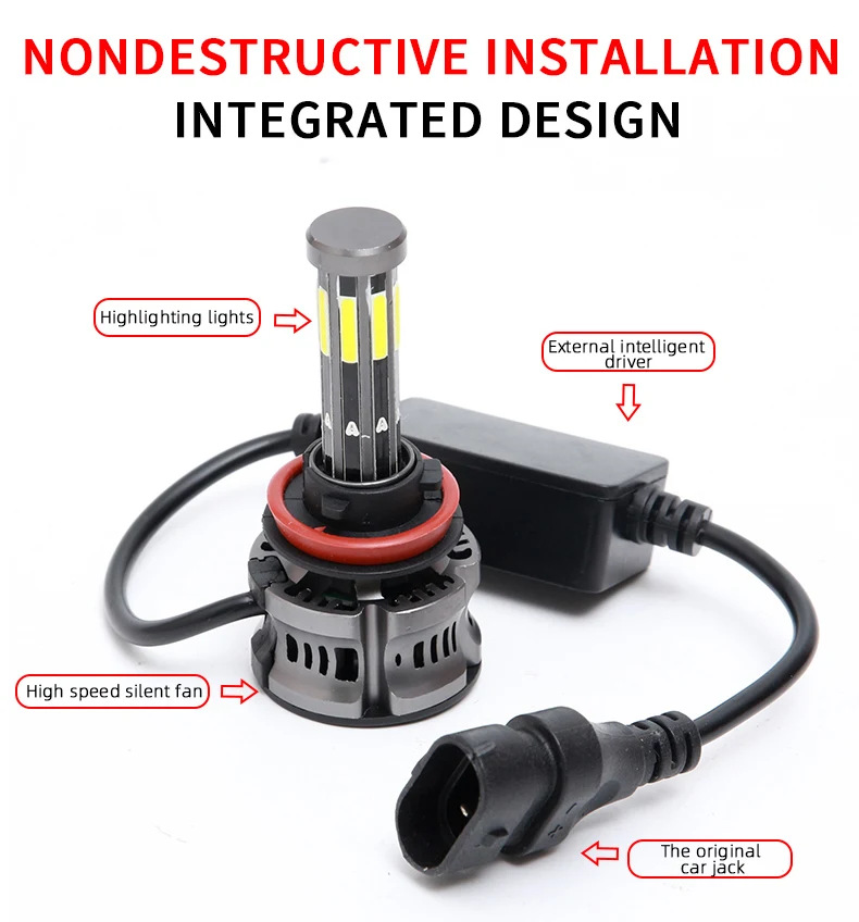 8/10/12/16-Sided Illuminated Car Headlights H1/H4 H7 H119005Led 360-Degree Front Lights