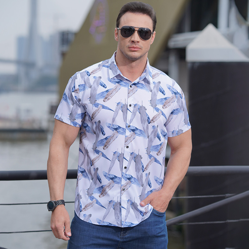 plus size Elastic Leaf Flower Short-sleeved Shirt Summer New Fat Brother Loose Personality Fashion Plus Large Size Shirt plus size Elastic Leaf Flower Short-sleeved Shirt Summer New Fat Brother Loose Personality Fashion Plus Large Size Shirt