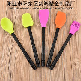 工厂直销 新款仿竹手柄硅胶厨具5件套 硅胶刮刀油刷 厨房烘培工具