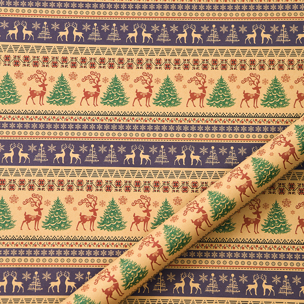 Nuevo papel de regalo de Navidad transfronterizo papel de kraft retro árbol de Navidad copo de nieve muñeco de nieve día embalaje de regalo papel de regalo
