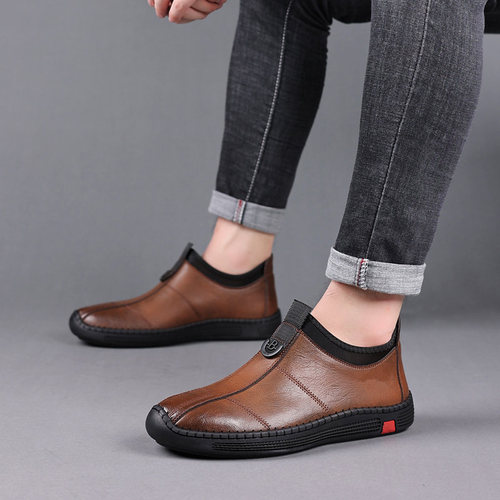 Men's Casual Leather Shoes Spring and Autumn  Soft Sole Men's Shoes Comfortable One-Step Dad Shoes Daily Low-top Leather Shoes