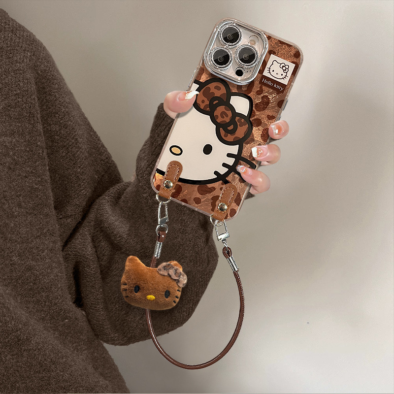 豹纹kt猫挂绳适用苹果16promax手机壳iphone14冰川纹15高级感女生|undefined