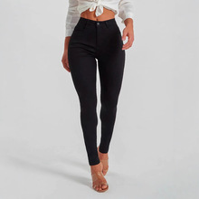 跨境春秋季新款女中腰修身弹力黑色百搭紧身小脚裤牛仔裤弹力欧美