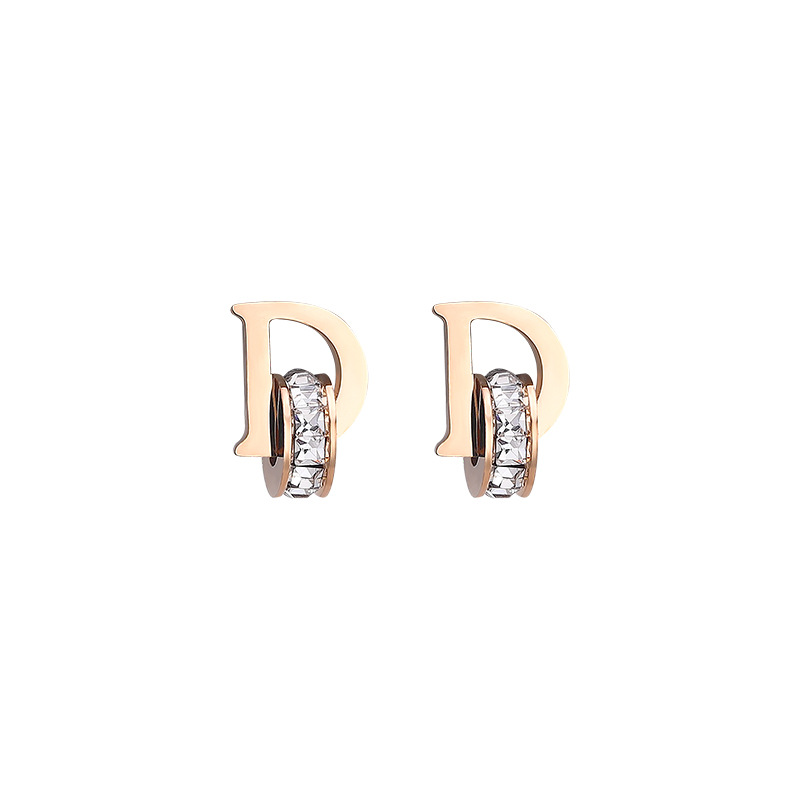 Simple Titanium Steel Color-free Short Necklace Women's Korean Style Elegant Rose Golden Double Ring D Letter Pendant Clavicle Chain