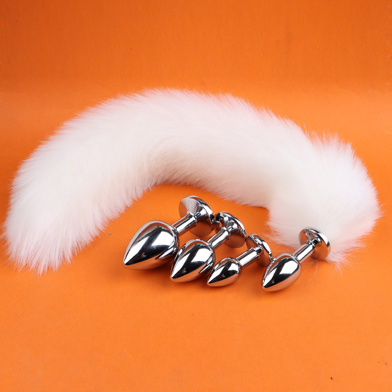 Metal Anal Plug with Detachable White Fox Tail, Adult Training Toy — detail image 9
