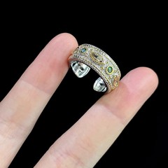 vintage中世纪感椭圆彩宝戒指指环小众设计金麦穗戒指女百搭秋冬