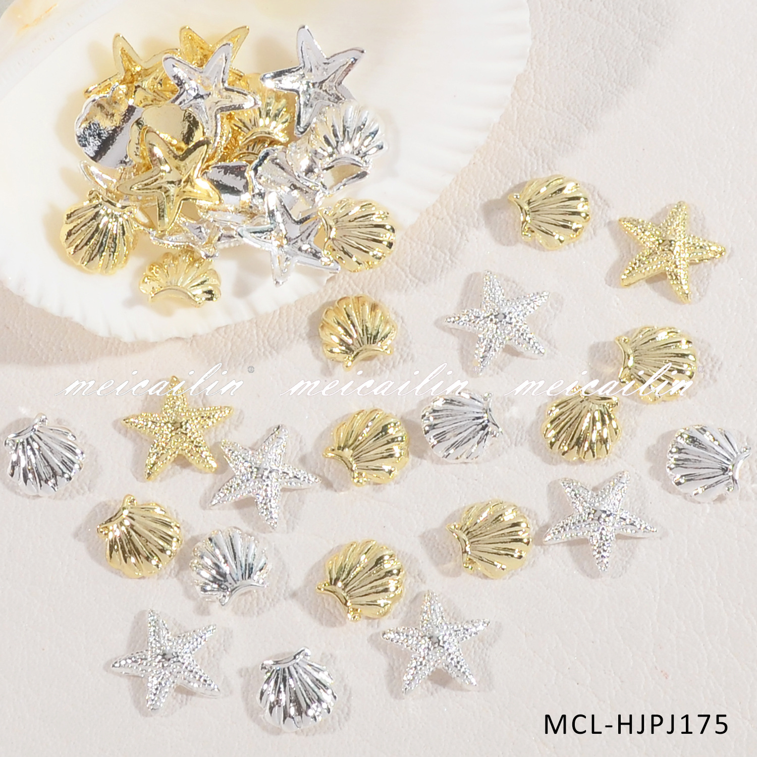 Red famosa nueva aleación tridimensional gran concha joyas de uñas de estrellas de mar metal estilo mar accesorios de uñas de estrellas de mar al por mayor