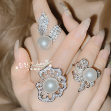 SIsi高定露珠花朵宝石珍珠戒指 镀18k 贝珠几何贵妇气质小众指环