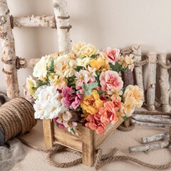 Manufacturer wholesale tea rose bunch oil painting artificial flower rose export home decoration wedding artificial flower DY1-421