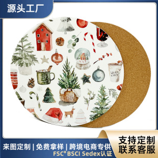 Cross-Border Density Board Cork Placemat Non-Slip Insulation Mat Table Mat Christmas Decoration Table Mat Waterproof Hotel Western Food Mat