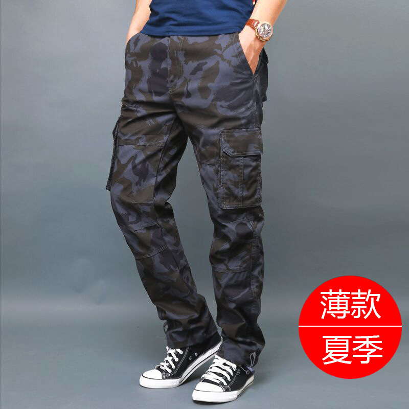 Otoño e Invierno nuevo multi-Bolsillo overoles de los hombres sueltos pantalones casuales rectos de algodón más tamaño cintura elástica pantalones largos resistentes al desgaste