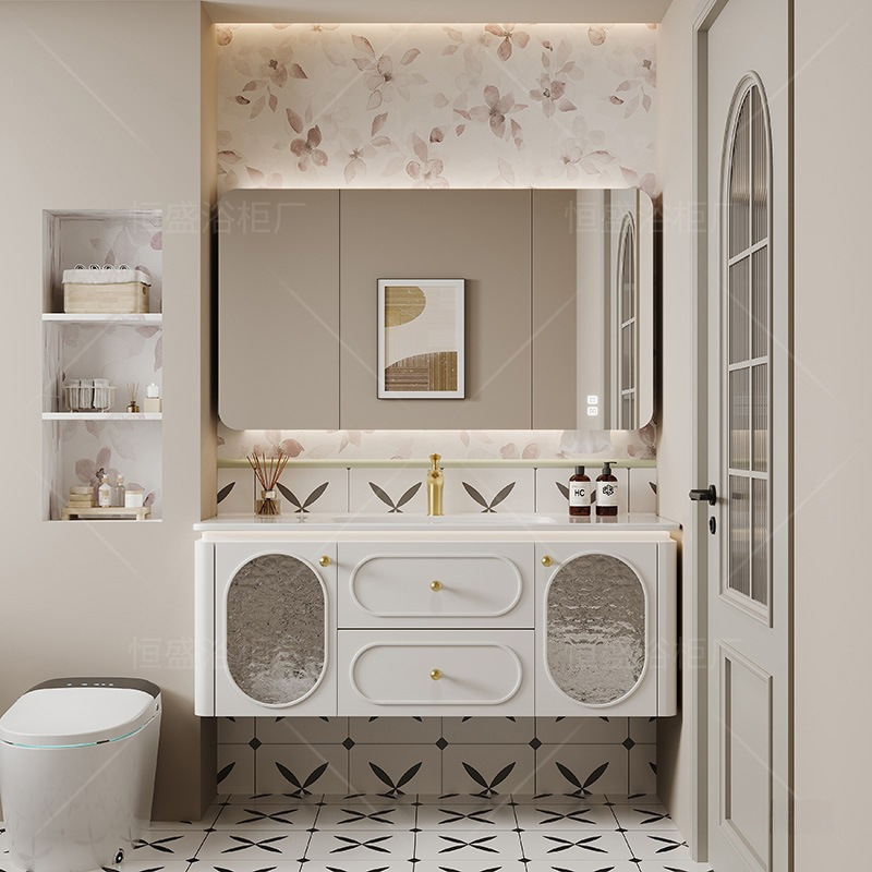 French Arc Oak Paint Bathroom Cabinet Combination Bathroom Ceramic Integrated Basin Wash Basin Wash Basin