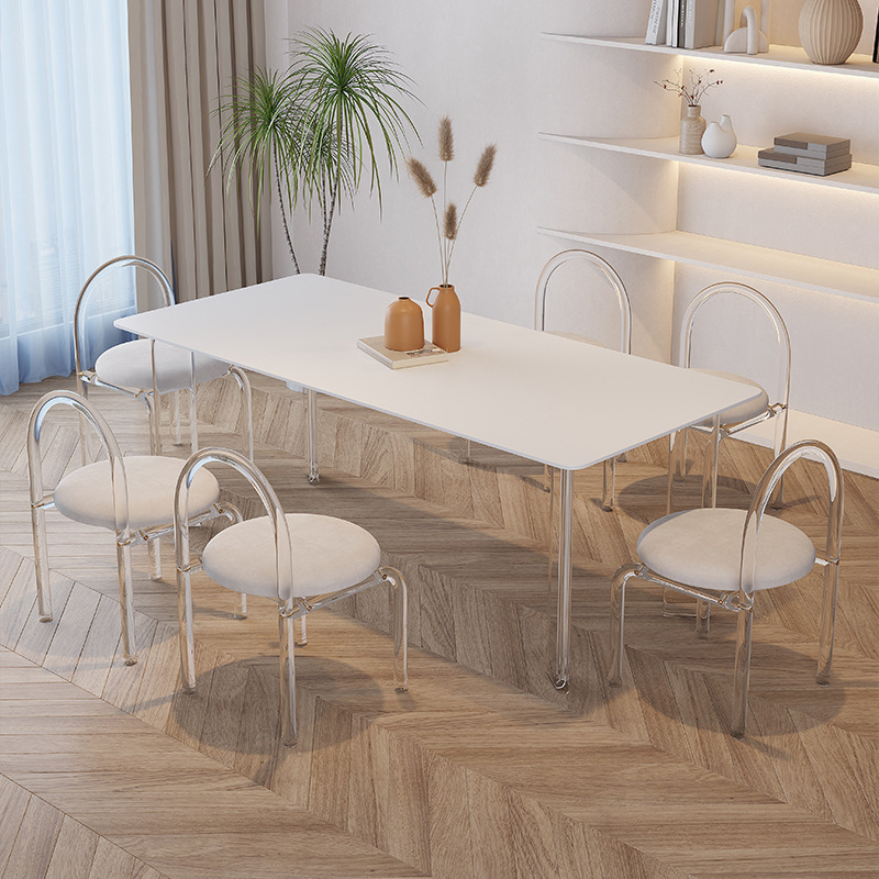 Cream Wind Transparent Acrylic Pure White Rock Plate Suspension Table 2022 New Style White Cream Wind Dining Table and Chair Combination