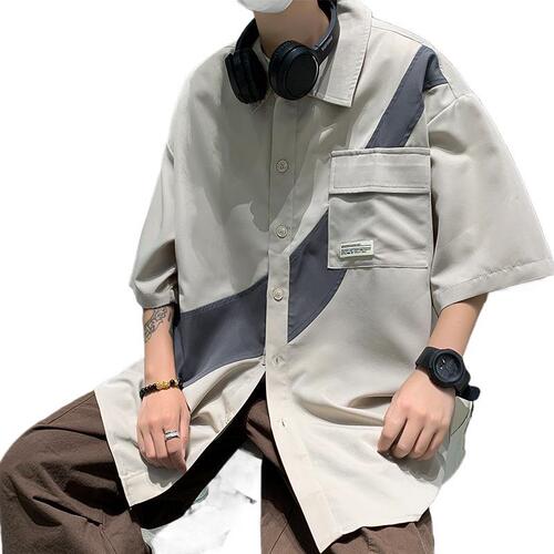 Summer thin short-sleeve shirt for men, Japanese casual streetwear fashion brand trend Hong Kong style versatile student youth cool style shirt