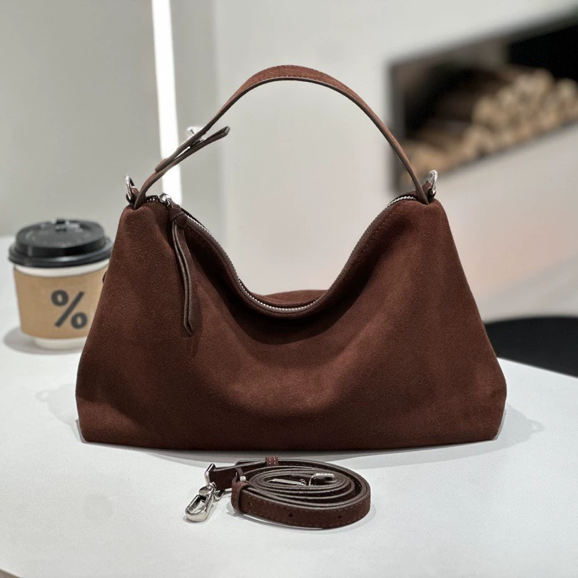 Matte leather shoulder bag, genuine leather