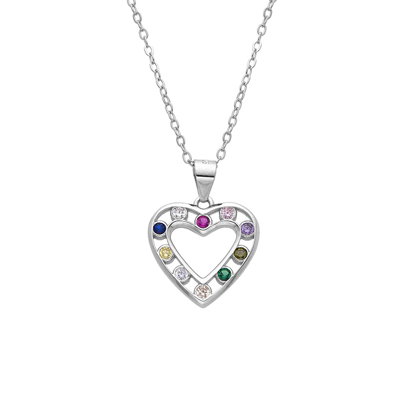 Collar de amor de plata transfronteriza 925 plata esterlina moda femenina simple alta sensación de color incrustado colgante de zircon cadena clavícula
