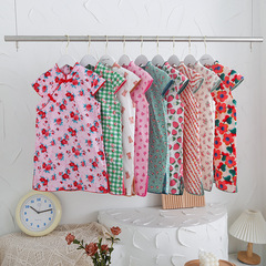 Girls Floral Dress 2024 Season New Contrast Color Slit Ancient Style Cheongsam 1-7 Years Old Children's Hanfu Wholesale