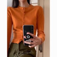 修身显瘦短款蓝色针织开衫女春秋薄款圆领毛衣外套洋气外搭上衣潮