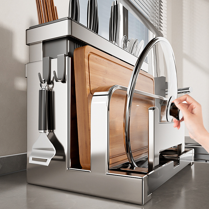 Stainless Steel Kitchen Knife Holder Storage Rack Multifunctional Countertop Cutting Board Knife Stand Chopstick Holder Storage 2026 New Model Stainless Steel Kitchen Knife Holder Storage Rack Multifunctional Countertop Cutting Board Knife Stand Chopstick Holder Storage 2026 New Model