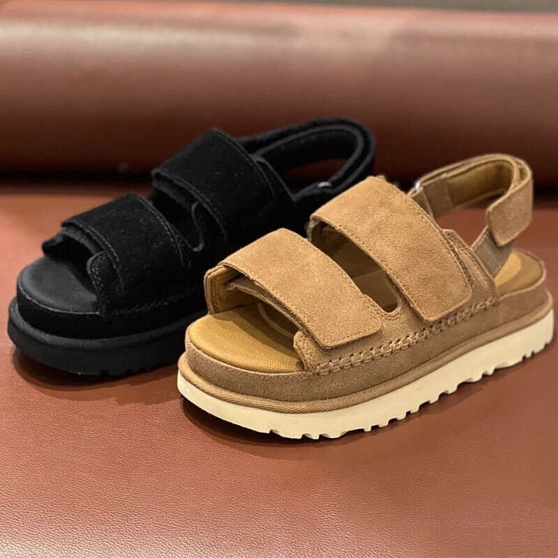 Cross-Border Summer Ug Sandals for Outdoor Wear with Velcro Straps, Double-Layer Sole, New Platform Thick-Soled Sports Sandals, Dual-Use Beach Slippers