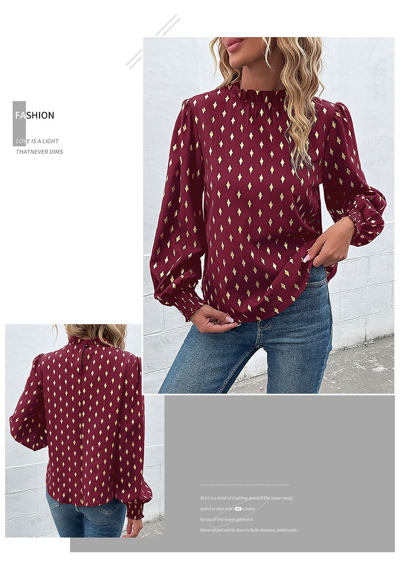 Camicia a collo alto a maniche lunghe con stampa a caldo_voghion.com